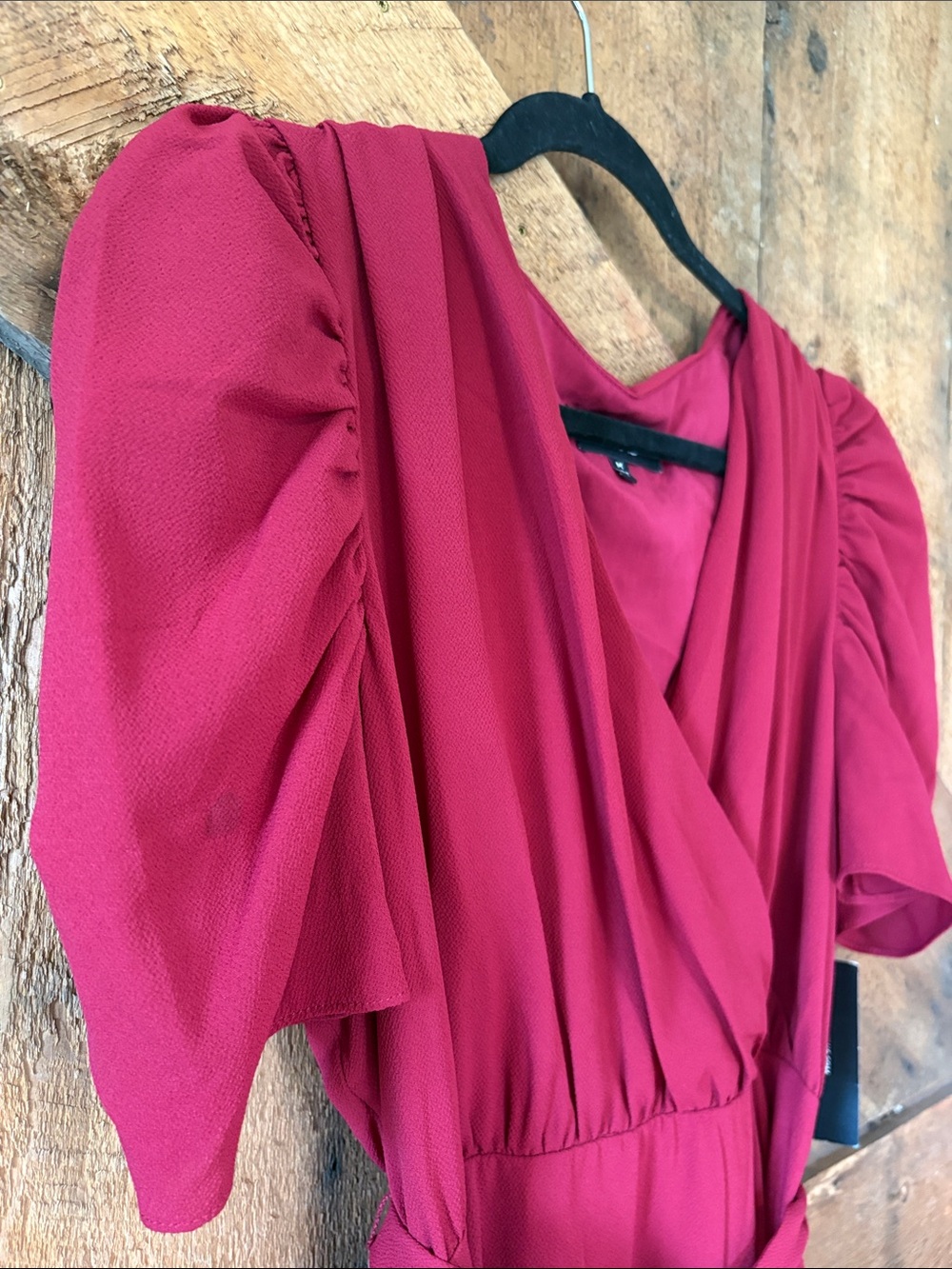 Lulu's Deep Red Faux-Wrap Midi Dress with Tie Waist - Picture 3 of 8